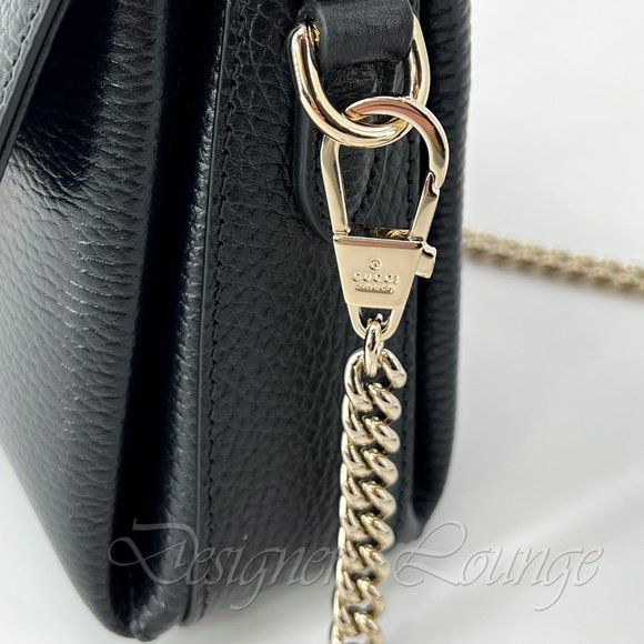 NEW GUCCI Interlocking GG Black Leather Small Crossbody Shoulder Chain Bag $2190 - Picture 5 of 15